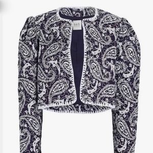 SEA NEW YORK THEODORA PAISLEY QUILTED CROPPED JACKET. SIZE: L. COLOR: BLUE.
